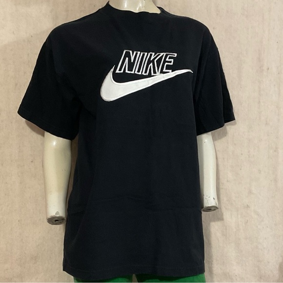 Vintage 1994 NIKE Embroidered Spell Out Leather Swoosh Shirt Made in USA Large - Picture 2 of 7